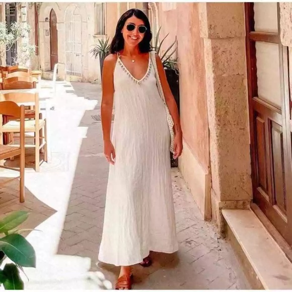 Zara Dresses & Skirts - ZARA Long Summer Dress Seashell Embroidered Crochet Strappy XXL NWT